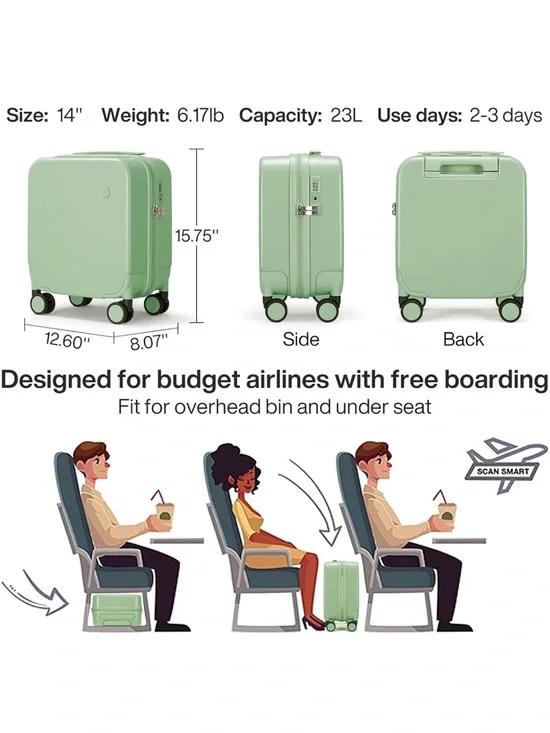 14 IN Underseat Carry On Suitcase - Picture 2 of 8